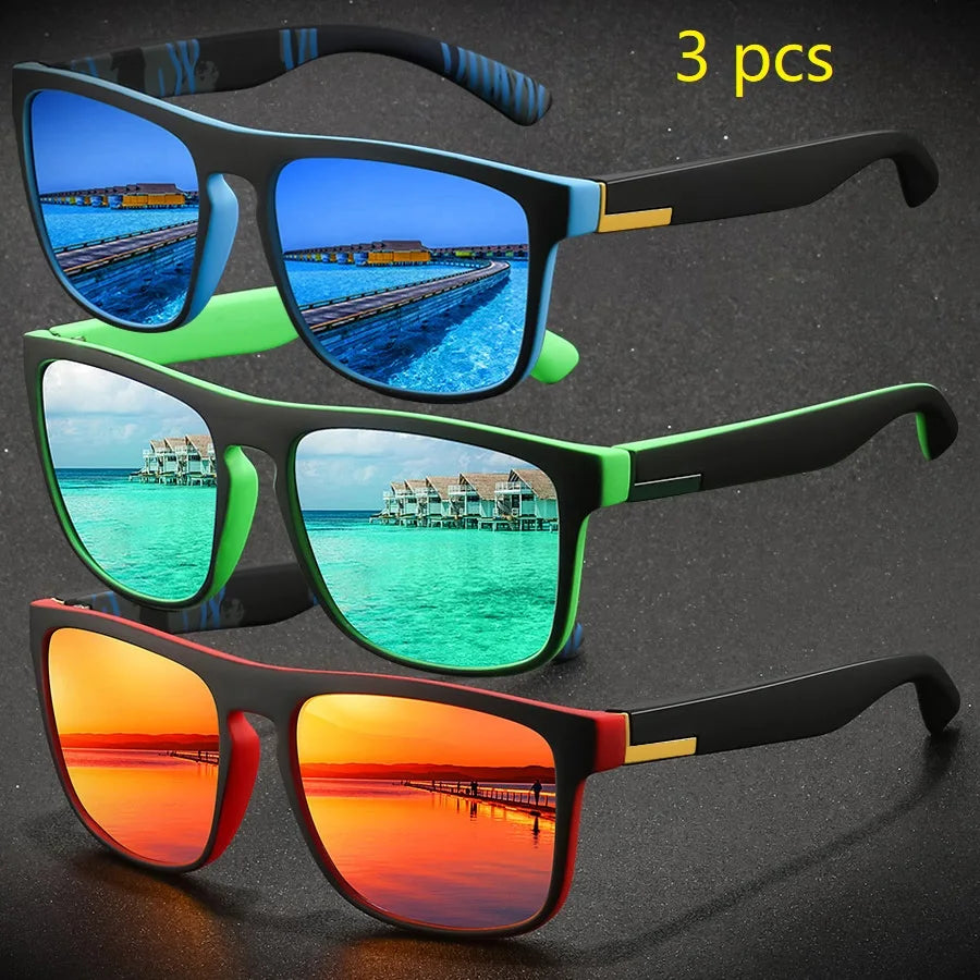 3 Pieces Fashion Vintage Square Sports Sunglasses Men Women Fishing Driving Man Brand Designer Sun Glasses Retro Eyewear UV400